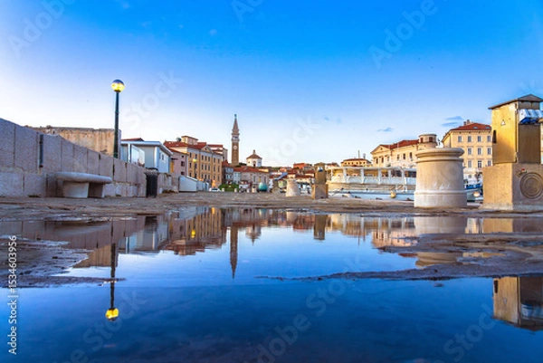 Obraz Piran, Slovenia. Scenic town of Piran early evening mirror view