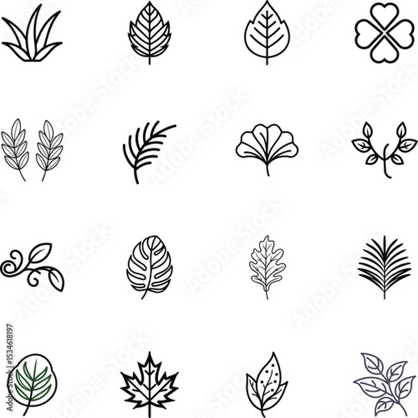 Fototapeta Simple Line Art Leaves, Plants, and Botanical Icons