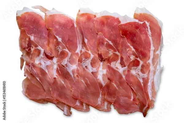 Obraz Slices of parma ham isolated  in top view