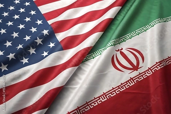 Obraz Usa Iran flag: National flags of Usa and Iran together represents relationships and communication between them.