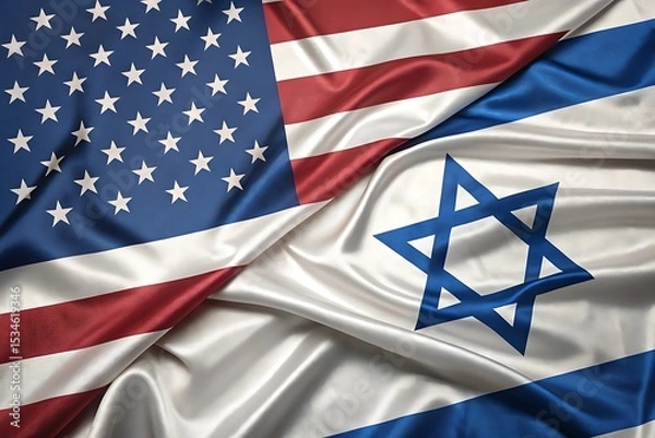 Obraz US-Israel Relations: Two national flags, the United States and Israel, draped together, symbolizing the strong bond and strategic alliance between the two nations.