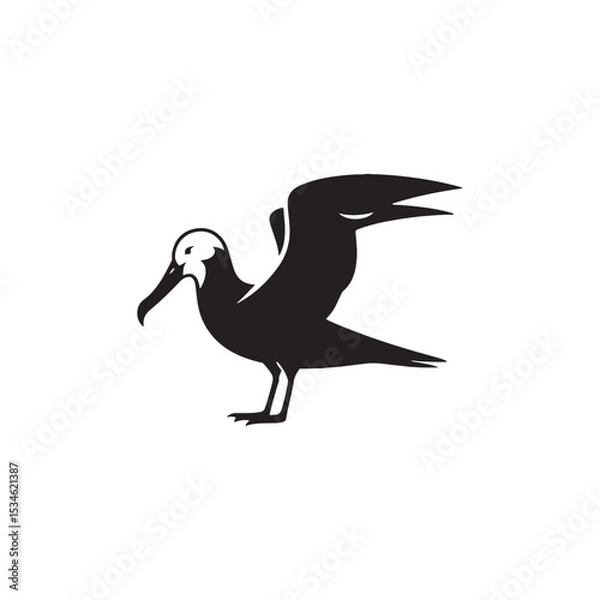 Fototapeta Graceful Albatross Silhouette in Flight – Elegant Seabird Vector Art Depicting Ocean Majesty with Bold Black Lines, Minimal Design, Marine Wildlife Symbol in Timeless Soaring Pose
