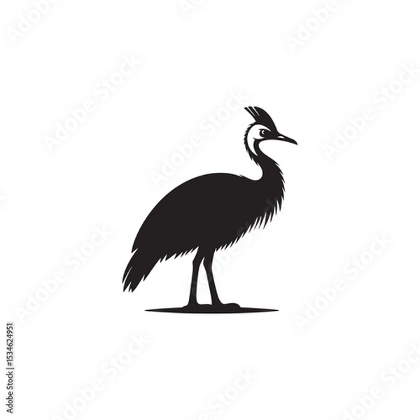 Fototapeta Powerful Cassowary Silhouette Vector Art – Bold Tropical Bird Design Featuring Distinctive Helmeted Head, Strong Legs, Jungle Wildlife Icon in Minimalist Black Outline for Modern Display
