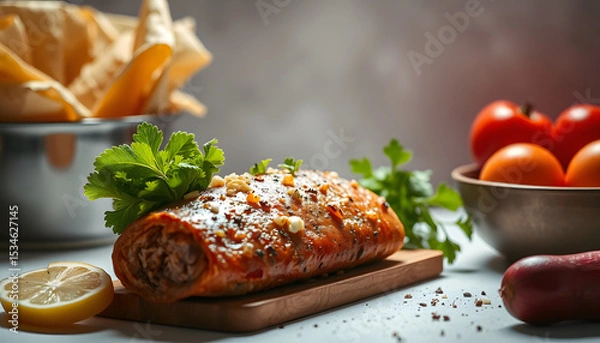 Obraz Protein-rich cuisine showcased on a pristine white backdrop, studio lighting. isolated with white highlights