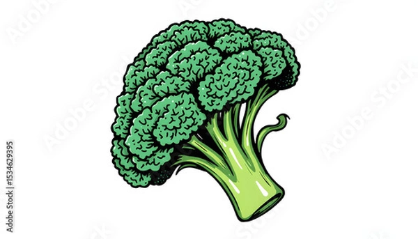Obraz Fresh green broccoli isolated on a clean white background with transparent PNG., doodle art. isolated with white highlights
