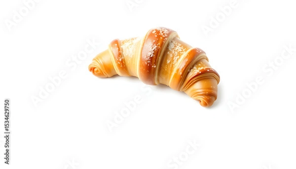 Obraz golden flaky croissant perfectly isolated on pristine white background, hyperrealism. isolated with white highlights