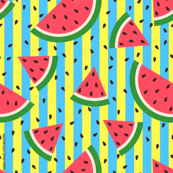 Obraz Seamless watermelons pattern. Vector background. Flat design.