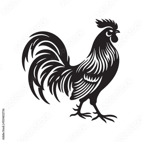 Fototapeta Regal Junglefowl Silhouette Vector Art – Wild Ancestral Rooster Design with Striking Tail Feathers, Minimal Black Outline Perfect for Farm Icons, Nature Graphics, and Tribal Decor
