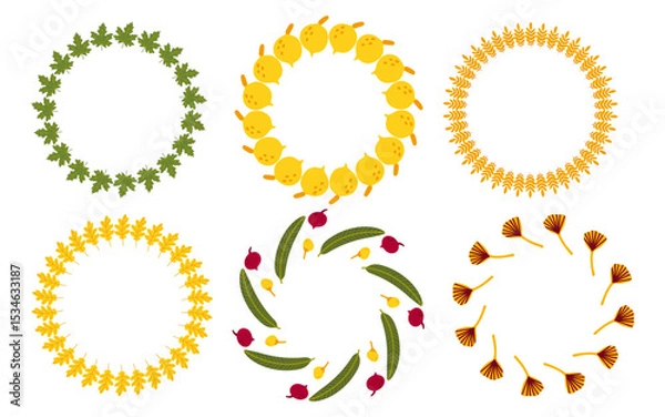 Fototapeta Leaves frame berries, oak, maple, chestnut, ash and birch. Simple set of frames in flat style autumn leaves - perfect for templates, banners.Vector
