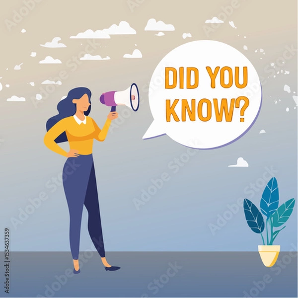 Obraz Did you know, fun fact, idea or advice message, useful knowledge or wisdom, expert information, explanation or solution, useful tips concept, woman talk on megaphone on did you know speech bubbl