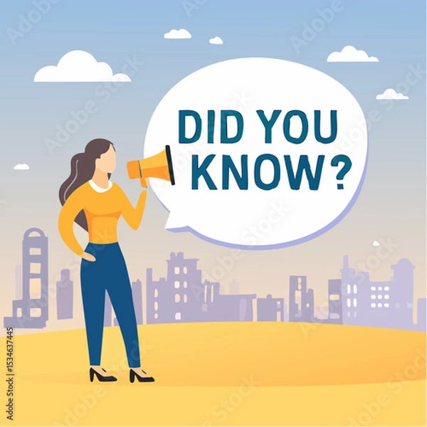 Obraz Did you know, fun fact, idea or advice message, useful knowledge or wisdom, expert information, explanation or solution, useful tips concept, woman talk on megaphone on did you know speech bubbl