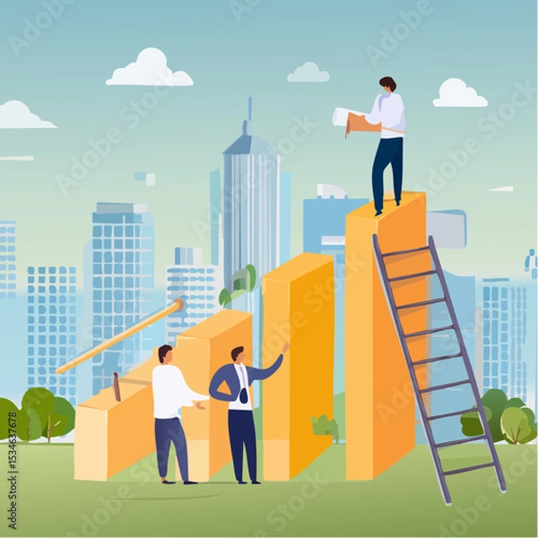 Obraz Team growth, growing business success, employee engagement, career progress, achievement or challenge, corporate ladder, motivation to win together concept, business people climb up growth grap