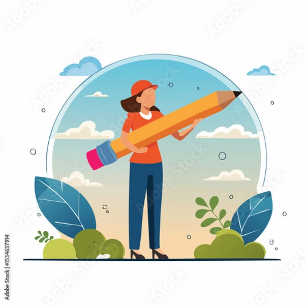 Obraz Project management or development plan, strategy or process to develop product, schedule or manage resource to achieve goal concept, businesswoman holding pencil with project management element