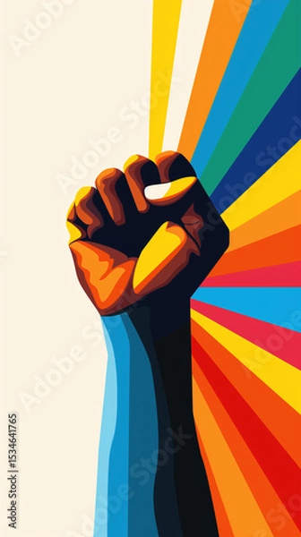 Fototapeta Celebrating Black History Month With Vibrant Colors and a Powerful Raised Fist Symbolizing Strength and Unity