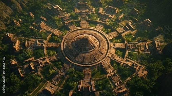 Obraz Sci-fi Aztec inspired circular megacity in a parallel universe 