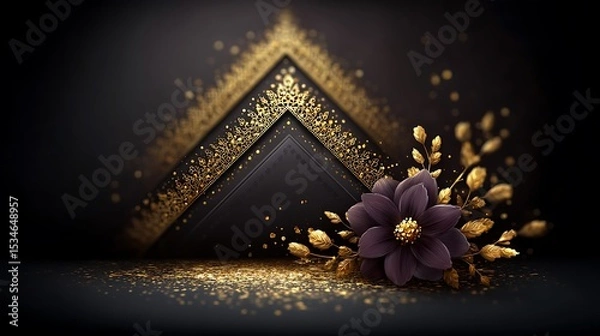 Fototapeta A deep chocolate brown backdrop with luxurious gold lace filigree arranged in diagonal diamond grid patterns
