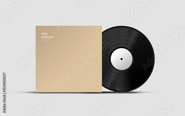 Obraz Vinyl disk mockup on white background. Retro old plate record and case mockup 