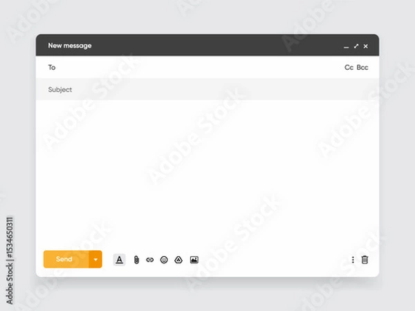 Obraz Message, mail template user interface. Blank window of email, template vector illustration. Email message window. Modern and flat style mail mockup screen. 