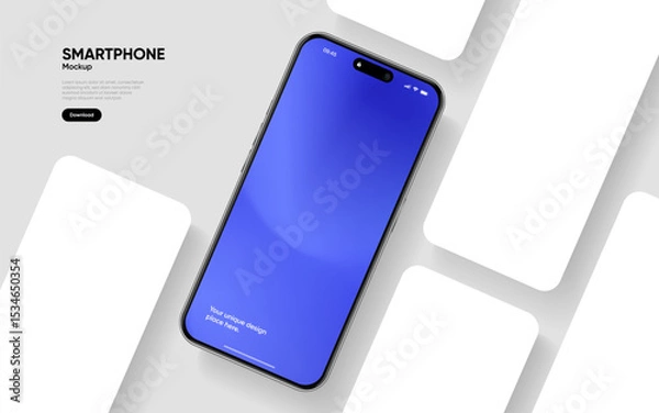 Fototapeta Realistic smartphone mockup. Mobile phone vector with isolated on white background. Device front view. 3D mobile phone with shadow. Realistic, high quality smart phone mockup for ui ux presentation.