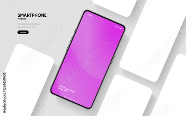Obraz Realistic smartphone mockup. Mobile phone vector with isolated on white background. Device front view. 3D mobile phone with shadow. Realistic, high quality smart phone mockup for ui ux presentation.
