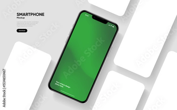 Fototapeta Realistic smartphone mockup. Mobile phone vector with isolated on white background. Device front view. 3D mobile phone with shadow. Realistic, high quality smart phone mockup for ui ux presentation.