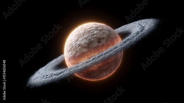 Fototapeta A detailed view of a binary star system surrounded by glowing rings of dust and gas, emitting soft pink and orange light in the darkness