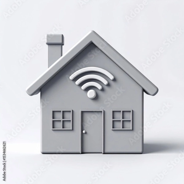 Fototapeta Gray 3D Render of House with Wifi Symbol
