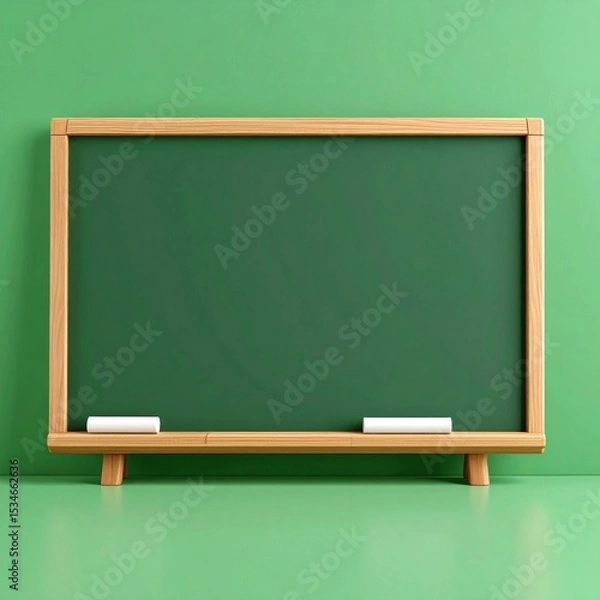 Fototapeta Green Chalkboard with Wooden Frame on Green Background