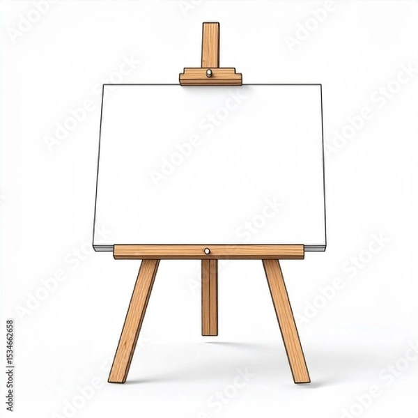 Fototapeta Wooden Easel with Blank White Canvas on White Background