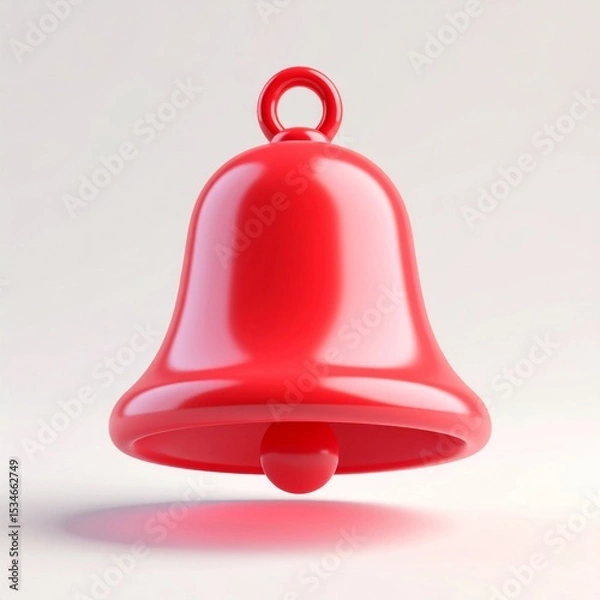 Fototapeta Red Shiny Bell 3D Render on White Background
