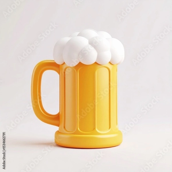Fototapeta Yellow Beer Mug with White Foam 3D Render