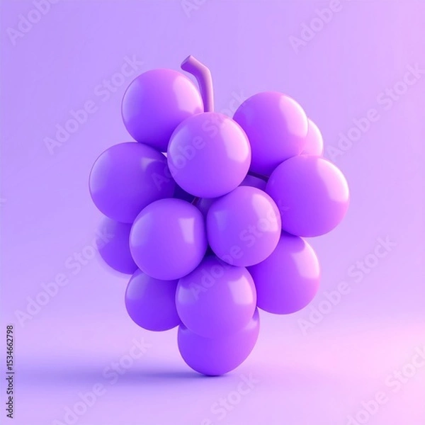 Fototapeta Purple Grapes 3D Render Minimalist Illustration