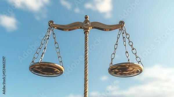 Fototapeta Symbol of justice with balanced scales against a blue sky.