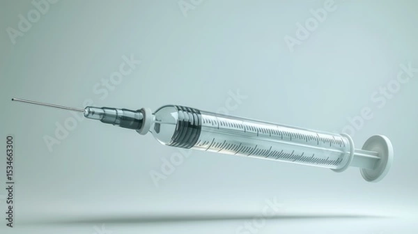 Fototapeta Syringe floating against a soft, neutral background.