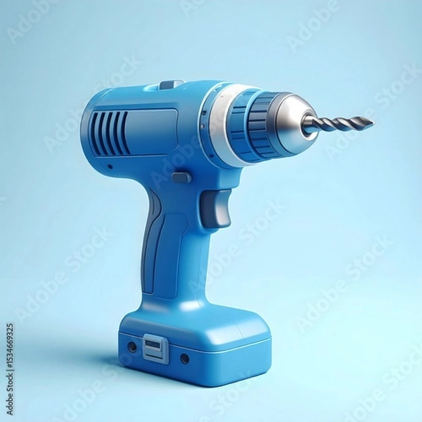 Obraz Blue Cordless Drill on Light Blue Background