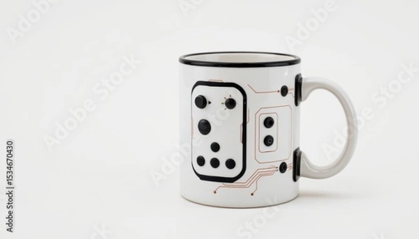 Fototapeta Ceramic mug with a futuristic circuit design motif.