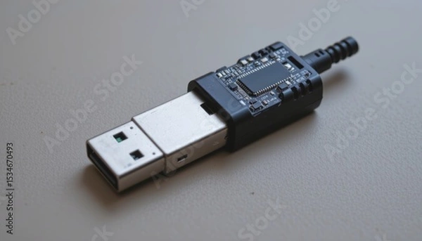 Fototapeta USB connector with audio jack and circuit design detail.