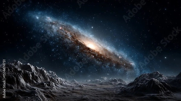 Fototapeta A dynamic swirling galaxy core with intense light bursts radiating outward, mixed with dark lanes of dust and vivid nebula patches