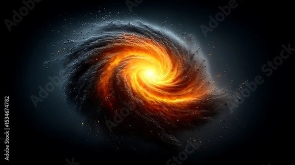 Fototapeta A dynamic swirling galaxy core with intense light bursts radiating outward, mixed with dark lanes of dust and vivid nebula patches