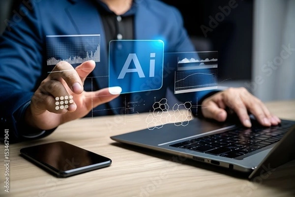 Fototapeta "Businessman Using Artificial Intelligence Technology on Tablet"