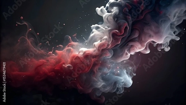 Fototapeta Abstract Red and White Smoke in Dark Atmosphere