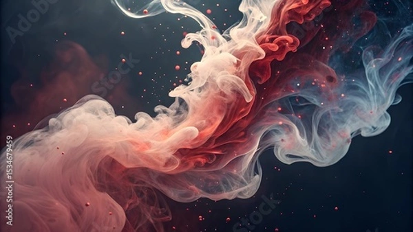 Fototapeta Abstract Red and White Smoke in Dark Atmosphere