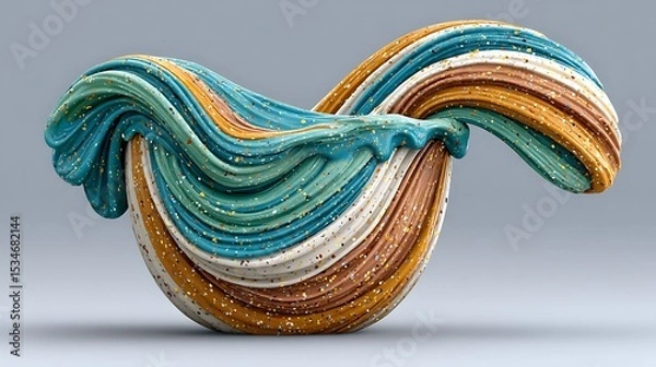 Fototapeta A flowing ribbon of light twisting across a liquid surface, shimmering in hues of turquoise, rose gold, and electric white with glowing sparkles surrounding it