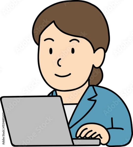 Obraz Hand drawn Business people doodle, Person working on a laptop in a blue blazer.