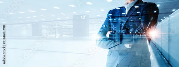 Obraz Businessman analysis and growth, Progress of business, Financial and investment data, Business planning and strategy. Double exposure.