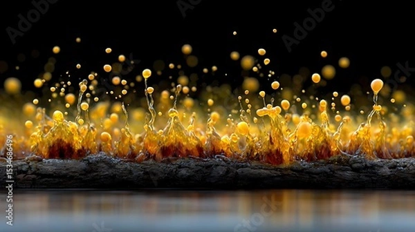 Fototapeta A frozen golden glitter spray, with high contrast particles creating a sense of energy and depth over an ink-black surface