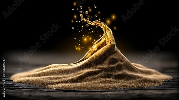 Fototapeta A frozen golden glitter spray, with high contrast particles creating a sense of energy and depth over an ink-black surface