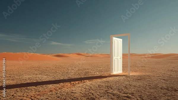 Obraz Opened door on desert. Unknown and start up concept. 