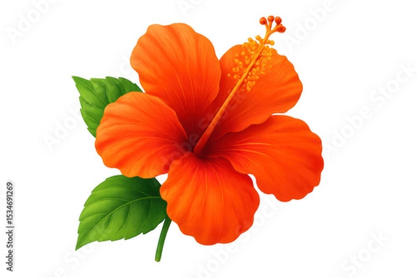 Fototapeta Orange hibiscus flower blooming on a transparent background, perfect for adding a tropical touch to designs
