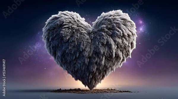Fototapeta A full romantic night sky scene where stars, planets, and clouds subtly take the form of heart shapes, lit by a glowing moon and surrounded by soft cosmic dust